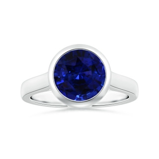 8.74x8.67x6.60mm AAA Bezel-Set GIA Certified Round Blue Sapphire Solitaire Ring  in P950 Platinum