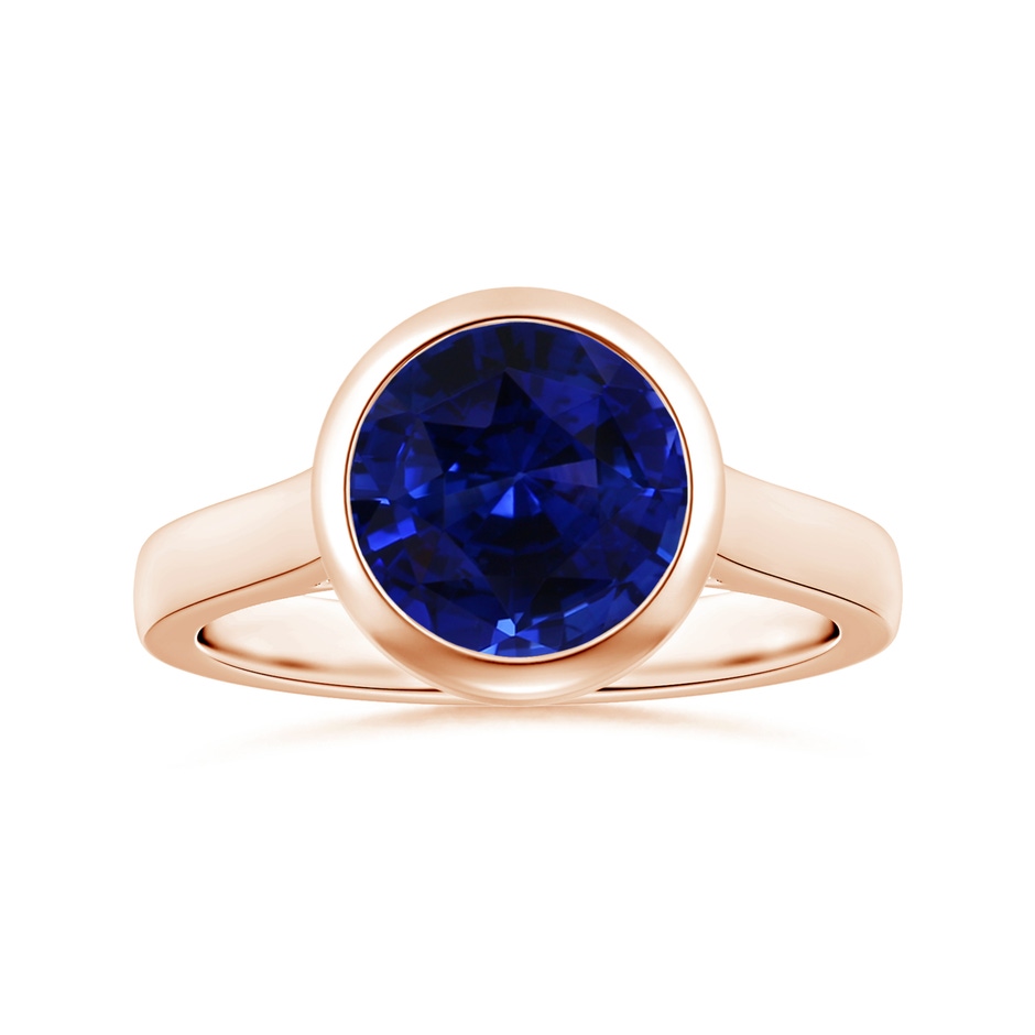 8.74x8.67x6.60mm AAA Bezel-Set GIA Certified Round Blue Sapphire Solitaire Ring  in Rose Gold 