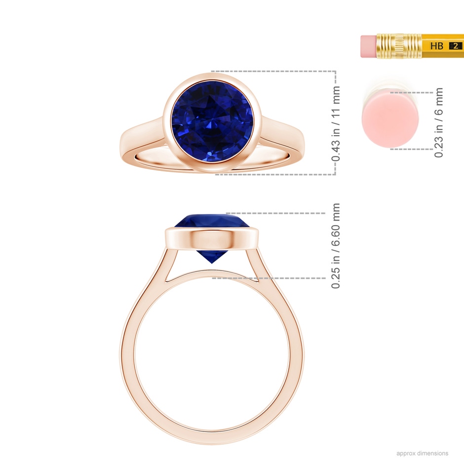 8.74x8.67x6.60mm AAA Bezel-Set GIA Certified Round Blue Sapphire Solitaire Ring  in Rose Gold ruler