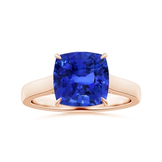 9.85x9.76x7.86mm AAA Claw-Set GIA Certified Cushion Blue Sapphire Solitaire Ring in 9K Rose Gold