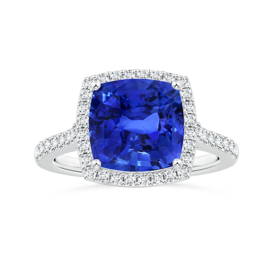 9.85x9.76x7.86mm AAA GIA Certified Cushion Blue Sapphire Halo Ring with Diamonds in 18K White Gold 