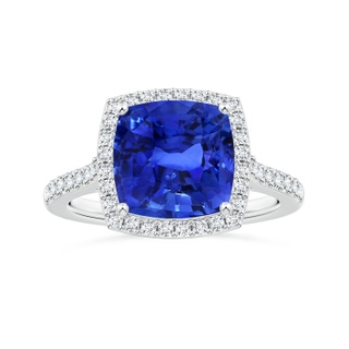 9.85x9.76x7.86mm AAA GIA Certified Cushion Blue Sapphire Halo Ring with Diamonds in P950 Platinum