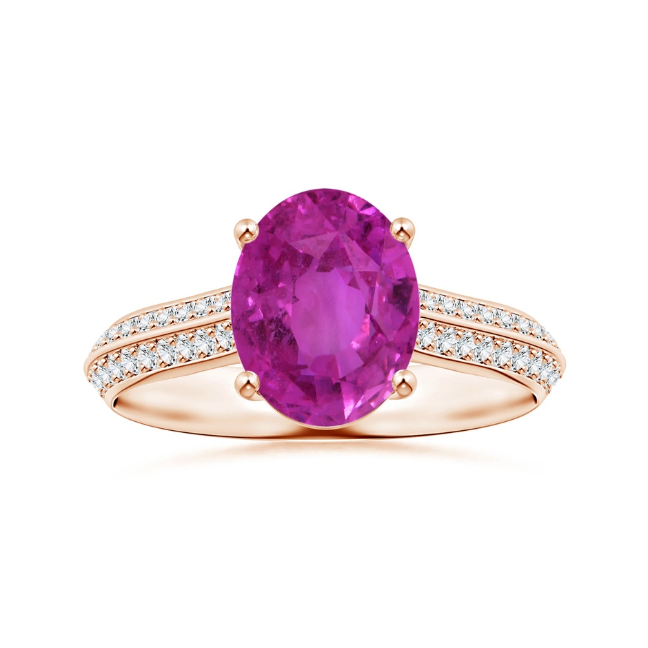 10.30x8.52x6.53mm AAA Prong-Set GIA Certified Oval Pink Sapphire Knife Edge Ring with Diamonds in 9K Rose Gold 