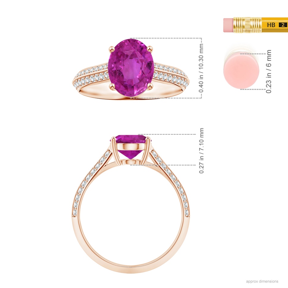 10.30x8.52x6.53mm AAA Prong-Set GIA Certified Oval Pink Sapphire Knife Edge Ring with Diamonds in 9K Rose Gold ruler