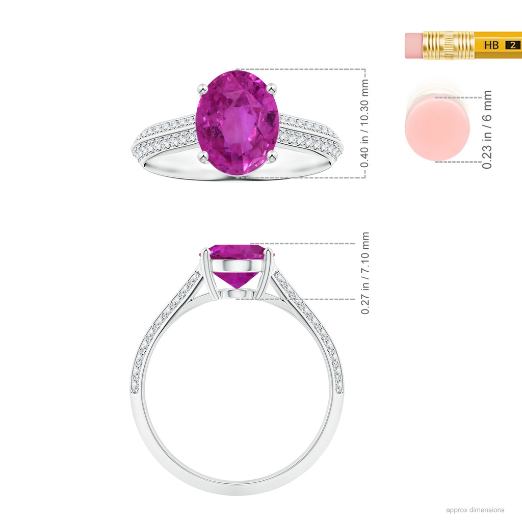 10.30x8.52x6.53mm AAA Prong-Set GIA Certified Oval Pink Sapphire Knife Edge Ring with Diamonds in P950 Platinum Ruler