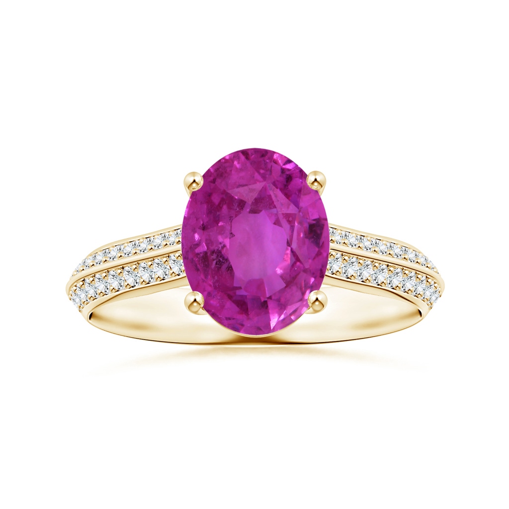 10.30x8.52x6.53mm AAA Prong-Set GIA Certified Oval Pink Sapphire Knife Edge Ring with Diamonds in Yellow Gold