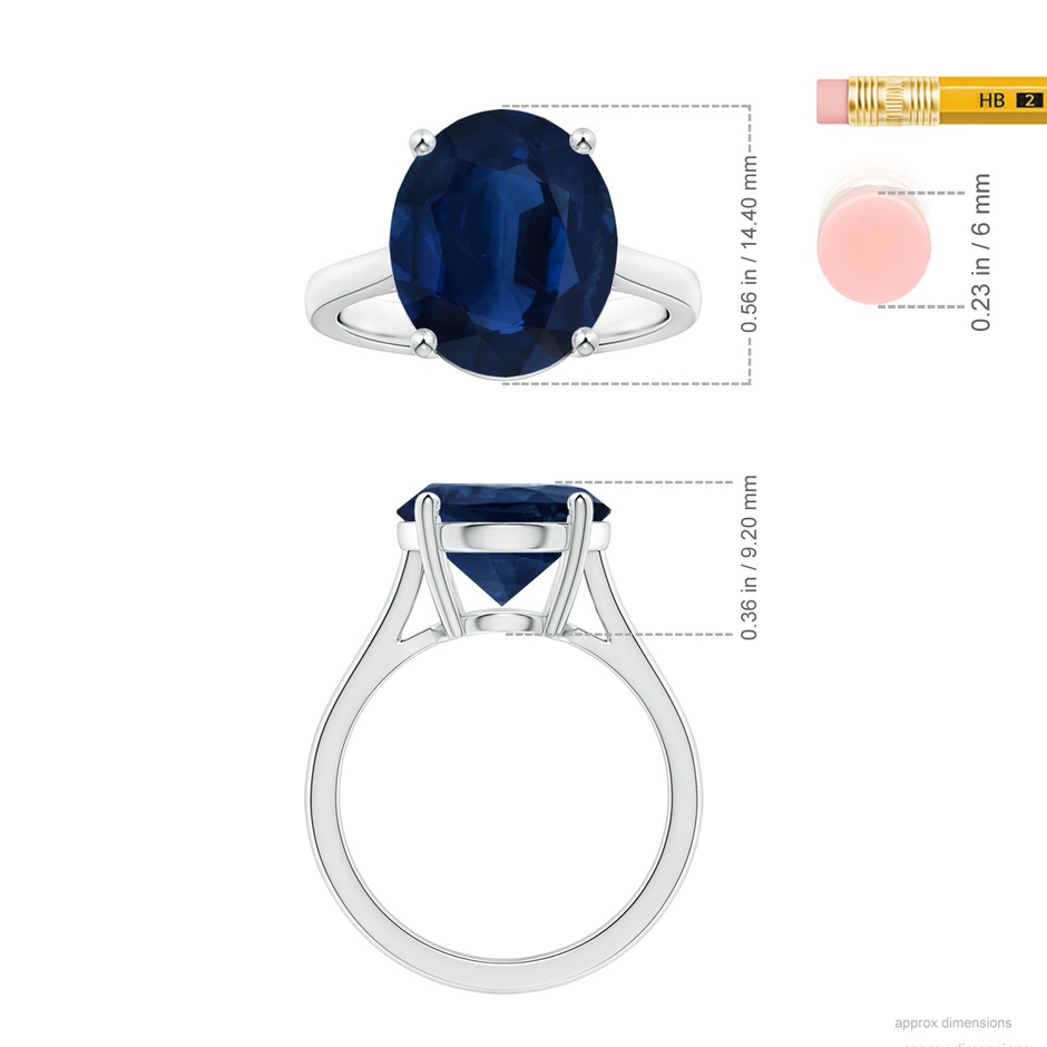 14.43x11.51x5.78mm AA Prong-Set GIA Certified Oval Sapphire Solitaire Reverse Tapered Shank Ring in 18K White Gold ruler