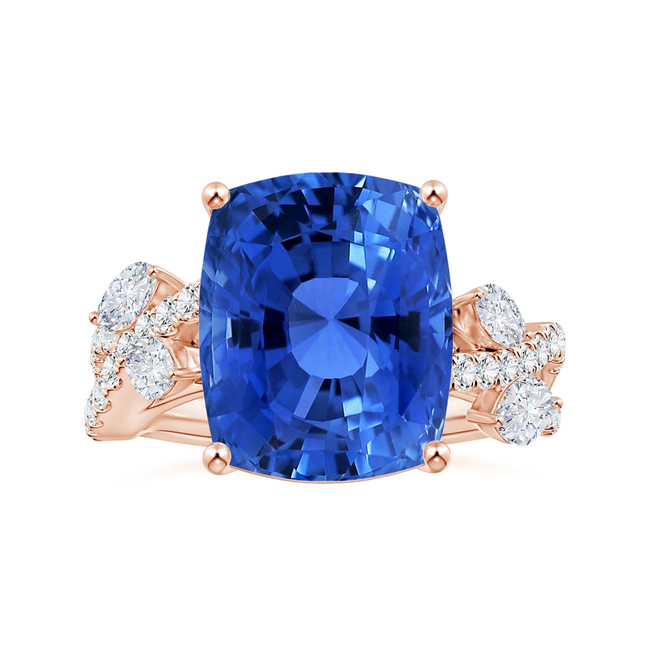 11.83x8.83x7.33mm AAAA Nature-inspired Gia Certified Cushion Blue Sapphire Ring with Diamonds in 18K Rose Gold 