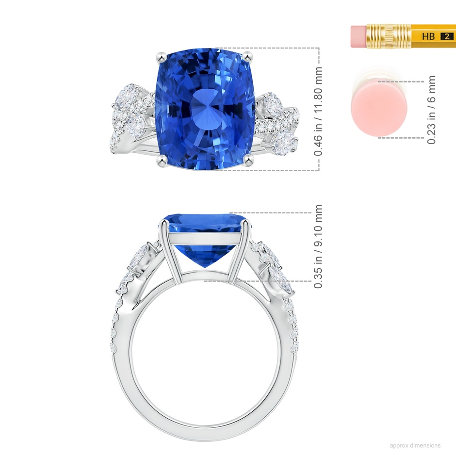 11.83x8.83x7.33mm AAAA Nature-inspired Gia Certified Cushion Blue Sapphire Ring with Diamonds in P950 Platinum ruler