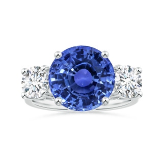 10.74x10.61x7.35mm AA GIA Certified Sapphire Three-Stone Reverse Tapered Shank Ring with Diamonds in P950 Platinum