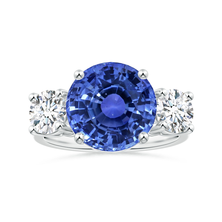 10.74x10.61x7.35mm AA GIA Certified Sapphire Three-Stone Reverse Tapered Shank Ring with Diamonds in P950 Platinum 