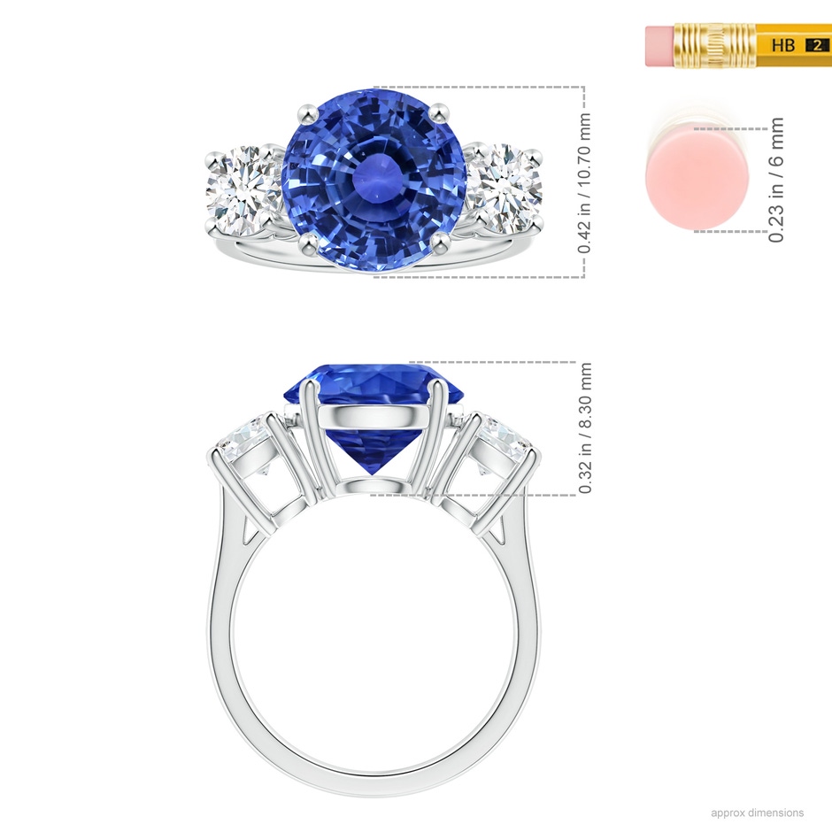 10.74x10.61x7.35mm AA GIA Certified Sapphire Three-Stone Reverse Tapered Shank Ring with Diamonds in P950 Platinum Ruler