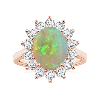 11.32x9.11x3.05mm AAAA GIA Certified Princess Diana Inspired Oval Opal Halo Ring in 10K Rose Gold