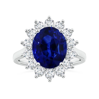 10.97x8.10x6.62mm AAA Princess Diana Inspired GIA Certified Oval Blue Sapphire Halo Ring in 18K White Gold