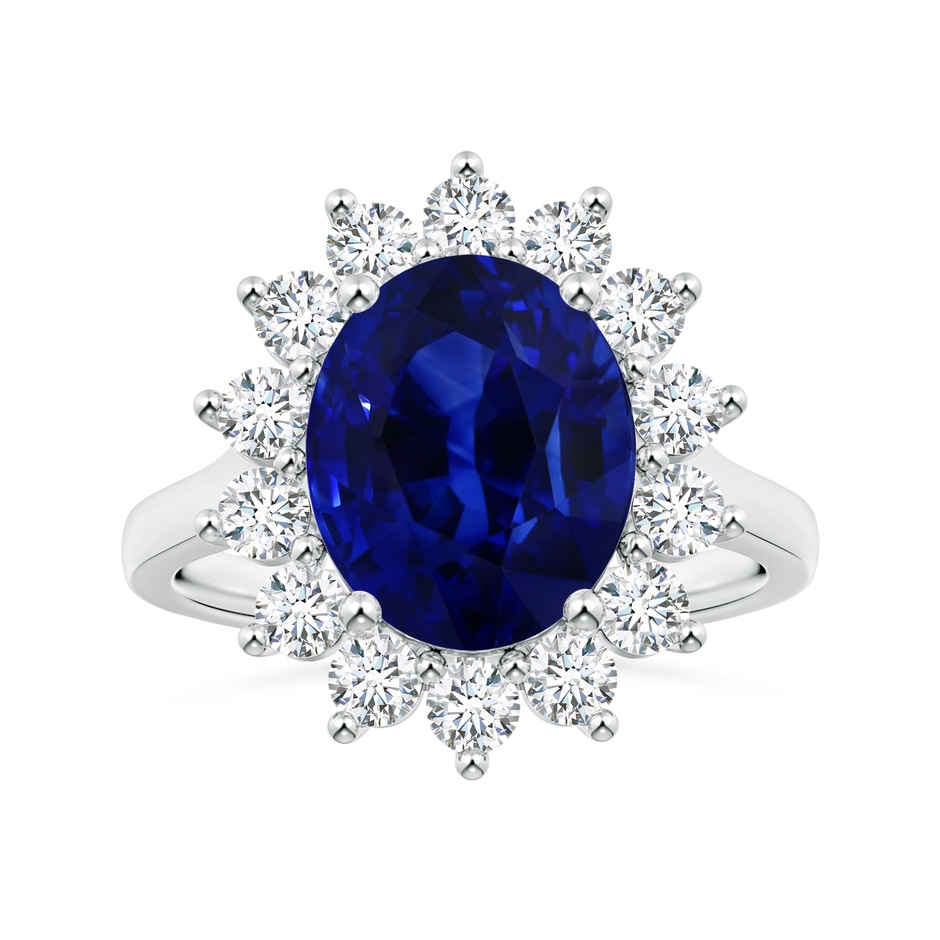 10.97x8.10x6.62mm AAA Princess Diana Inspired GIA Certified Oval Blue Sapphire Halo Ring in 18K White Gold 