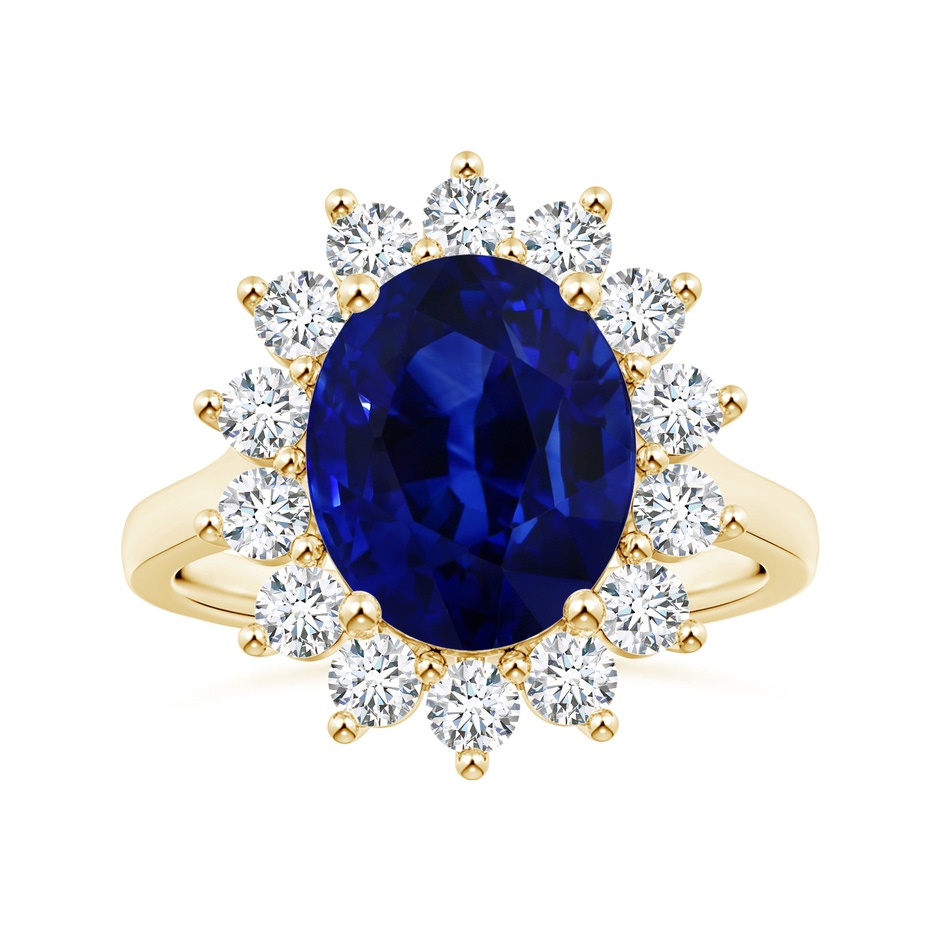 10.97x8.10x6.62mm AAA Princess Diana Inspired GIA Certified Oval Blue Sapphire Halo Ring in 18K Yellow Gold 