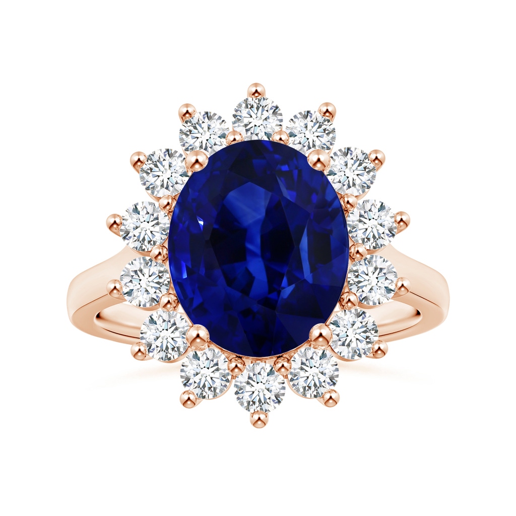 10.97x8.10x6.62mm AAA Princess Diana Inspired GIA Certified Oval Blue Sapphire Halo Ring in Rose Gold