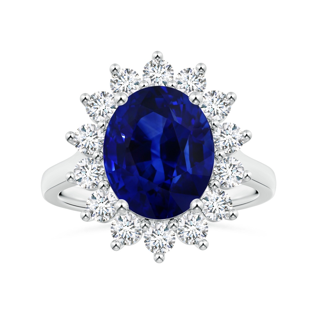 10.97x8.10x6.62mm AAA Princess Diana Inspired GIA Certified Oval Blue Sapphire Halo Ring in White Gold