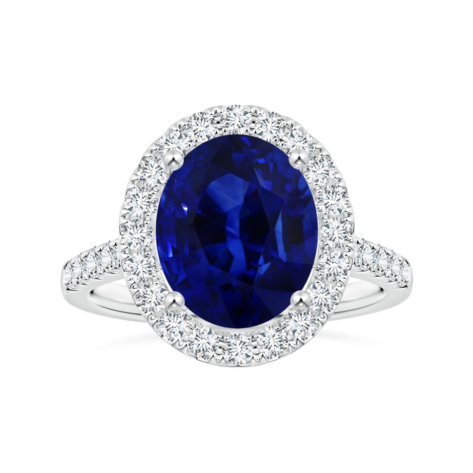 10.97x8.10x6.62mm AAA GIA Certified Oval Blue Sapphire Halo Ring with Diamonds in 18K White Gold 