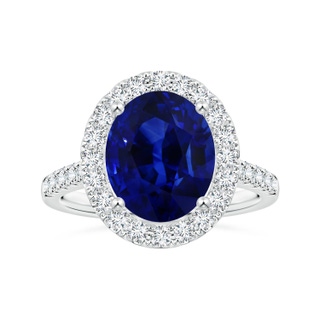 10.97x8.10x6.62mm AAA GIA Certified Oval Blue Sapphire Halo Ring with Diamonds in P950 Platinum