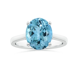 13.06x10.05x6.8mm AAAA Prong-Set GIA Certified Solitaire Oval Aquamarine Reverse Tapered Shank Ring in P950 Platinum