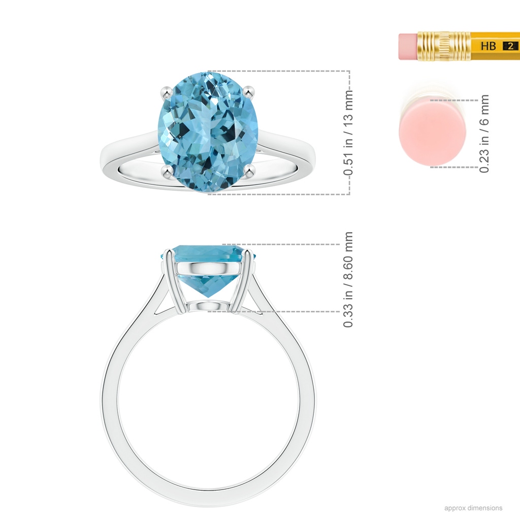 13.06x10.05x6.8mm AAAA Prong-Set GIA Certified Solitaire Oval Aquamarine Reverse Tapered Shank Ring in P950 Platinum ruler