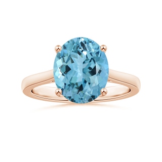 13.06x10.05x6.8mm AAAA Prong-Set GIA Certified Solitaire Oval Aquamarine Reverse Tapered Shank Ring in Rose Gold