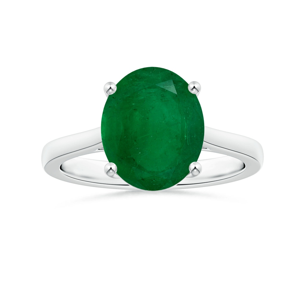 12.5x9.3mm AA Prong-Set GIA Certified Solitaire Oval Emerald Reverse Tapered Shank Ring in P950 Platinum