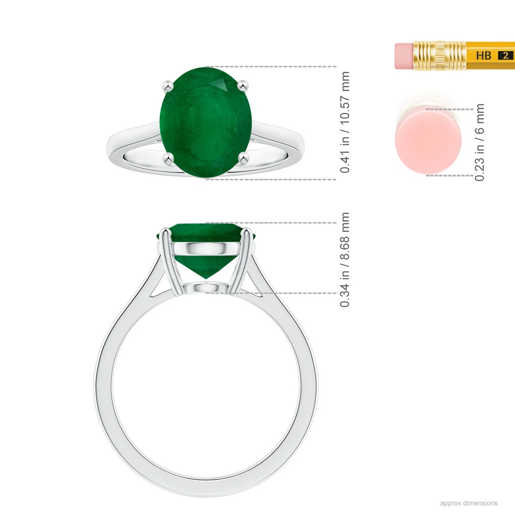 12.5x9.3mm AA Prong-Set GIA Certified Solitaire Oval Emerald Reverse Tapered Shank Ring in P950 Platinum Ruler