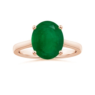 12.5x9.3mm AA Prong-Set GIA Certified Solitaire Oval Emerald Reverse Tapered Shank Ring in Rose Gold