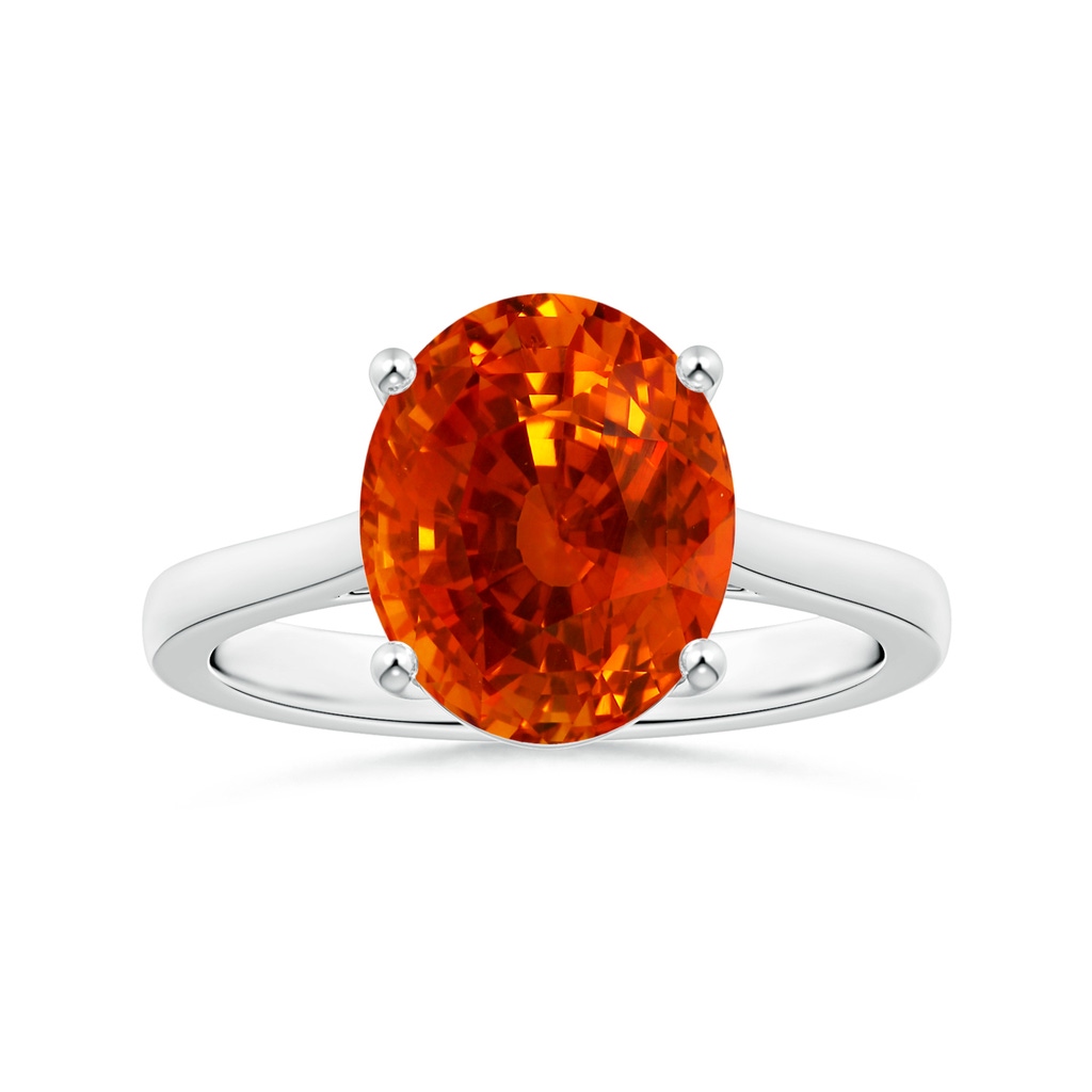 12.12x10.14x8.64mm AAAA GIA Certified Oval Orange Sapphire Solitaire Ring with Reverse Tapered Shank in 18K White Gold