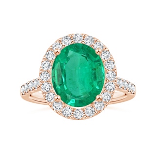 12.26x8.86x5.36mm AA GIA Certified Oval Emerald Halo Ring with Diamonds in 10K Rose Gold