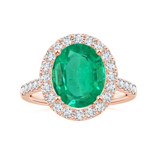 12.26x8.86x5.36mm AA GIA Certified Oval Emerald Halo Ring with Diamonds in 18K Rose Gold