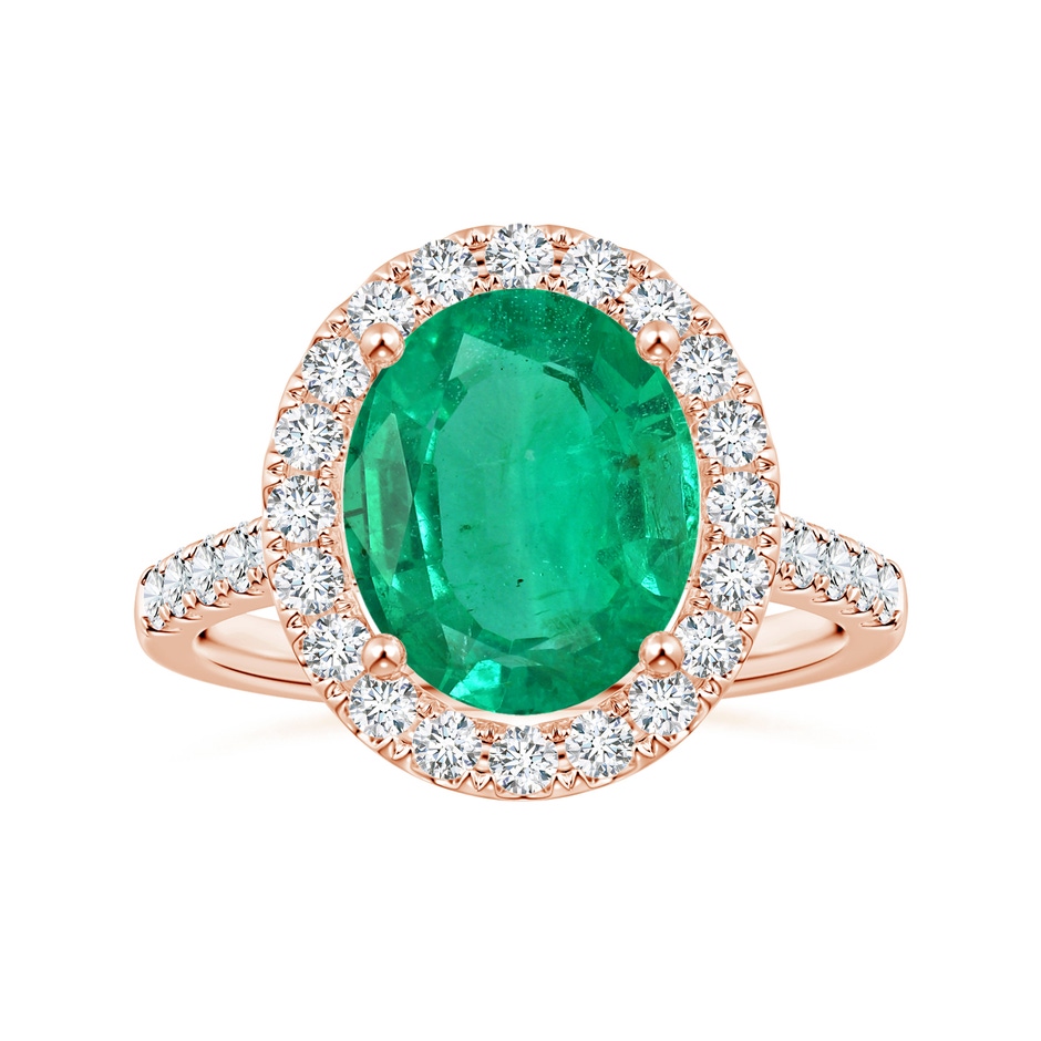12.26x8.86x5.36mm AA GIA Certified Oval Emerald Halo Ring with Diamonds in 18K Rose Gold 