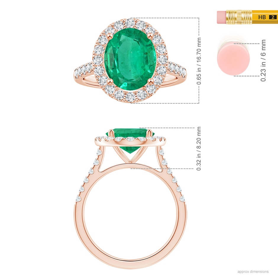 12.26x8.86x5.36mm AA GIA Certified Oval Emerald Halo Ring with Diamonds in 18K Rose Gold ruler
