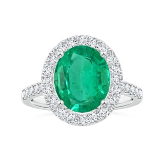 12.26x8.86x5.36mm AA GIA Certified Oval Emerald Halo Ring with Diamonds in 18K White Gold