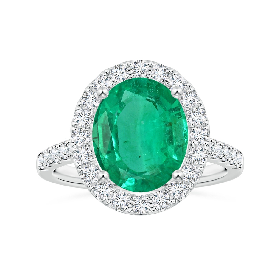 12.26x8.86x5.36mm AA GIA Certified Oval Emerald Halo Ring with Diamonds in 18K White Gold 