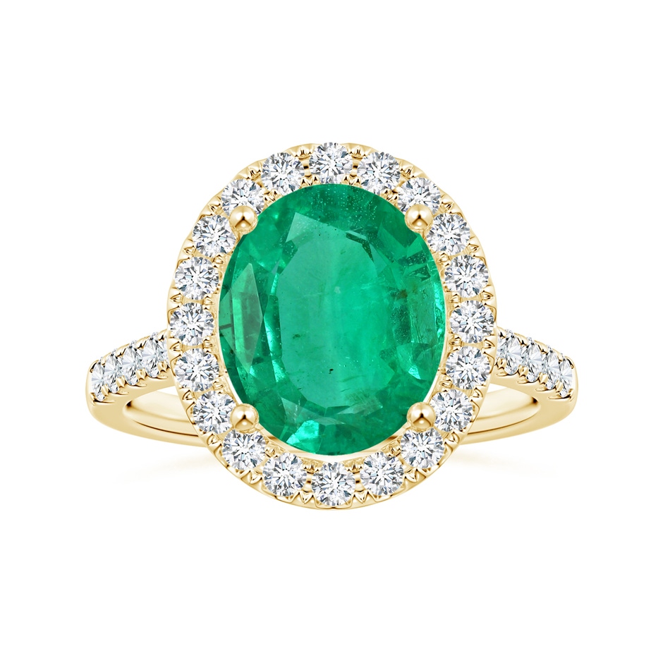 12.26x8.86x5.36mm AA GIA Certified Oval Emerald Halo Ring with Diamonds in 18K Yellow Gold 