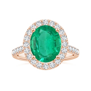 12.26x8.86x5.36mm AA GIA Certified Oval Emerald Halo Ring with Diamonds in 9K Rose Gold