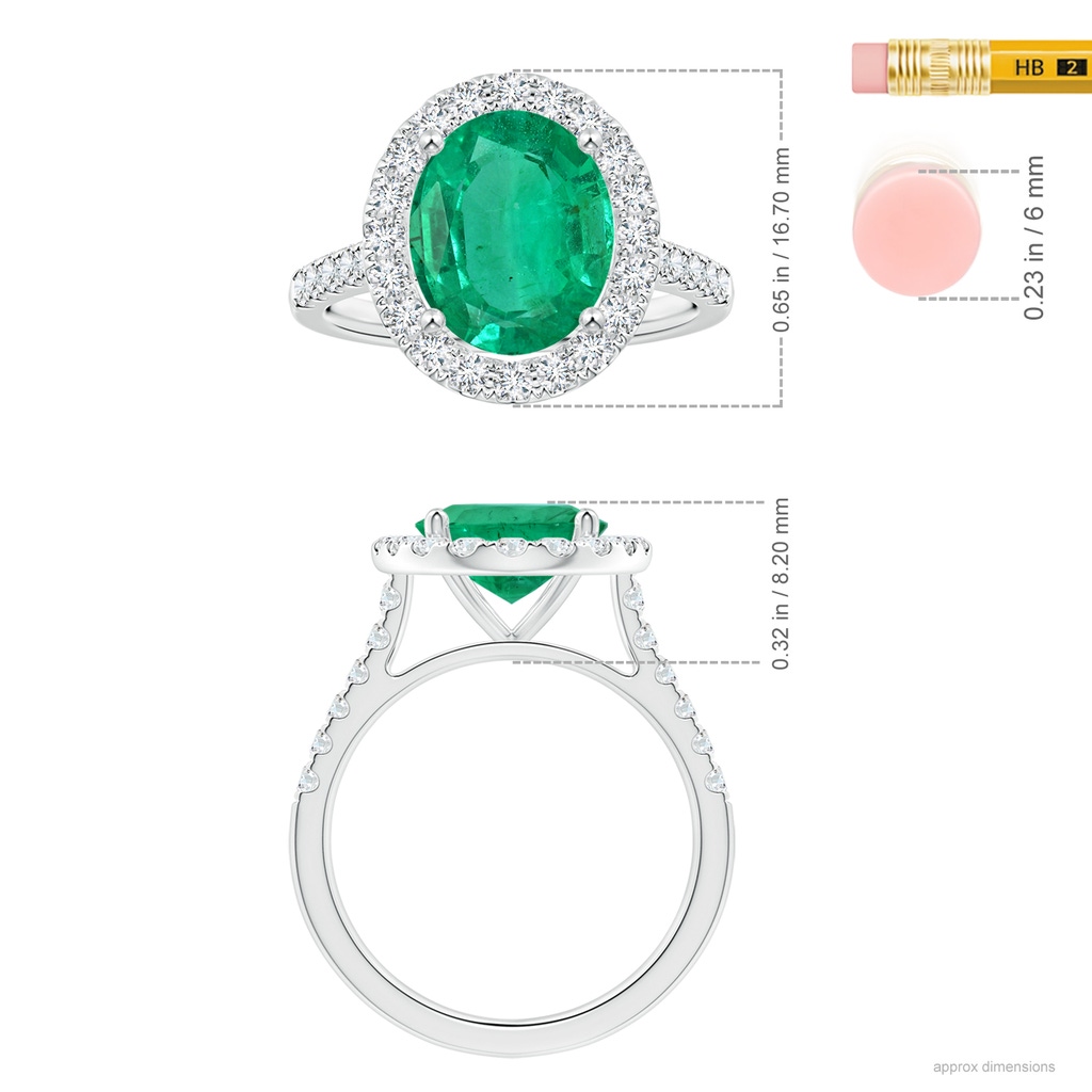 12.26x8.86x5.36mm AA GIA Certified Oval Emerald Halo Ring with Diamonds in White Gold ruler