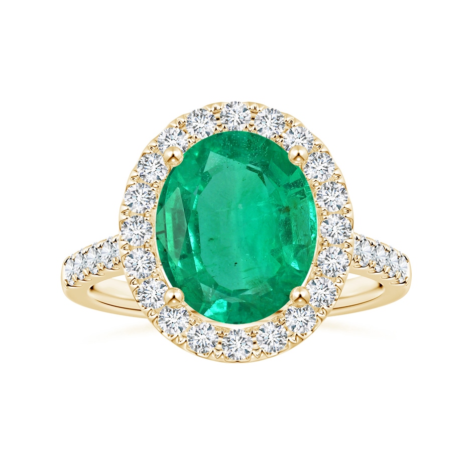 12.26x8.86x5.36mm AA GIA Certified Oval Emerald Halo Ring with Diamonds in Yellow Gold 