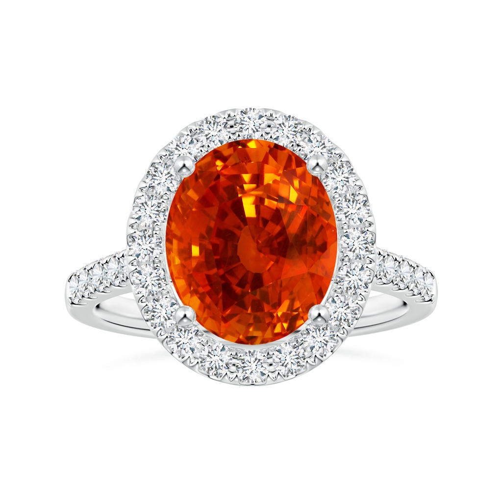 12.12x10.14x8.64mm AAAA GIA Certified Oval Orange Sapphire Halo Ring with Diamonds in 18K White Gold