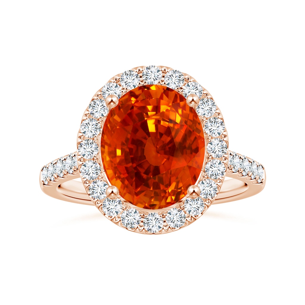 12.12x10.14x8.64mm AAAA GIA Certified Oval Orange Sapphire Halo Ring with Diamonds in Rose Gold