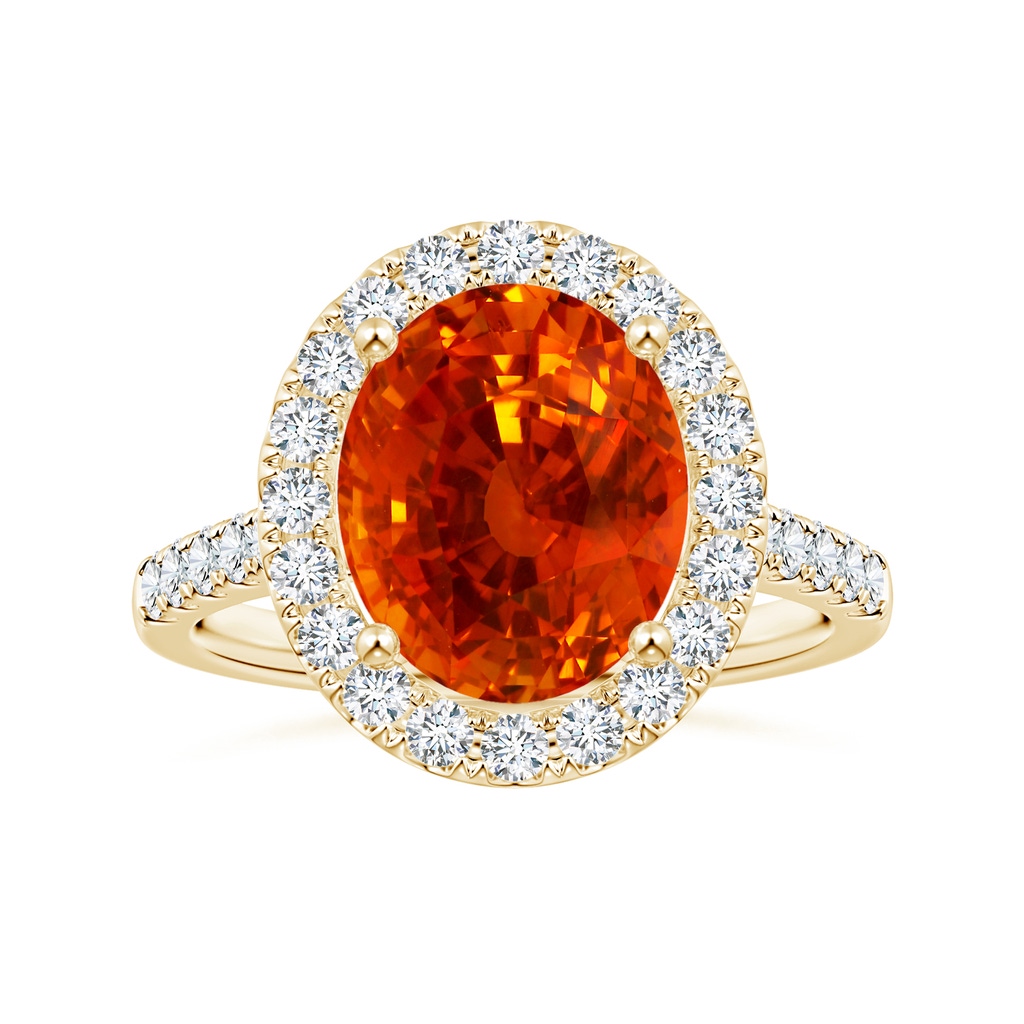 12.12x10.14x8.64mm AAAA GIA Certified Oval Orange Sapphire Halo Ring with Diamonds in Yellow Gold