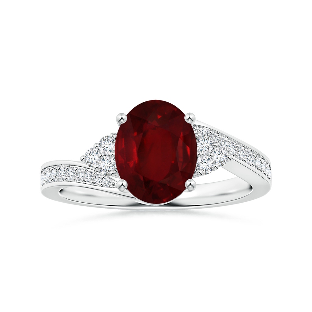 9.55x6.77x4.98mm AAA GIA Certified Oval Ruby Bypass Ring with Side Diamonds in 18K White Gold