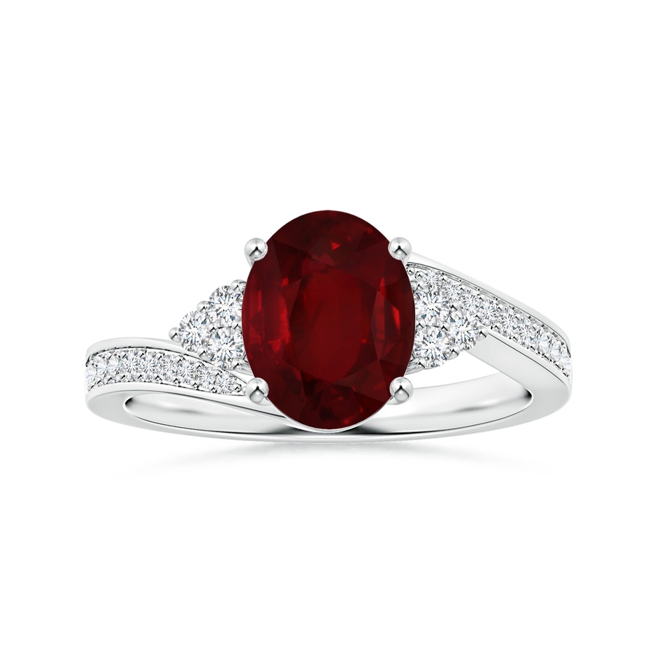 9.55x6.77x4.98mm AAA GIA Certified Oval Ruby Bypass Ring with Side Diamonds in 18K White Gold 