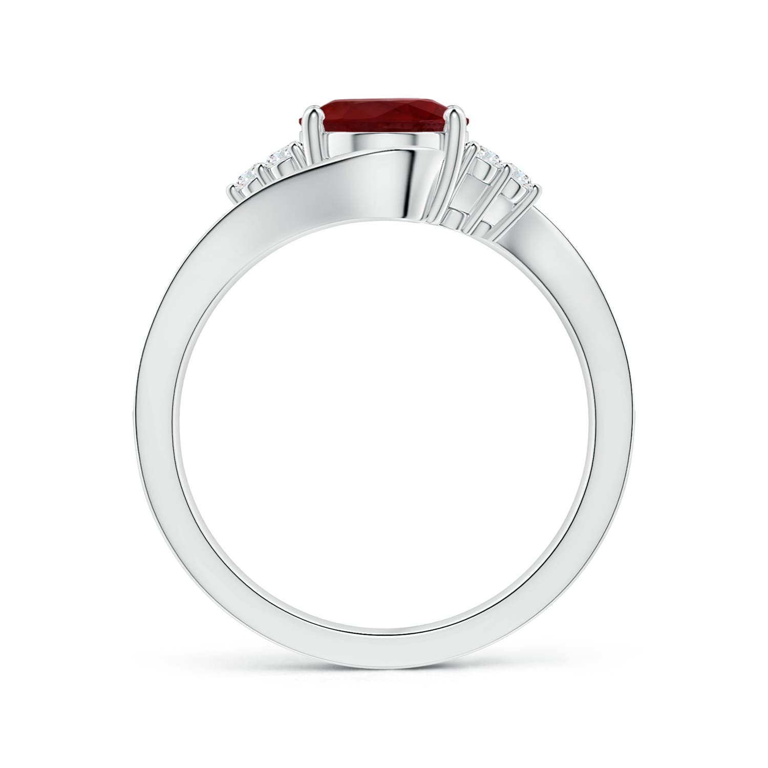 9.55x6.77x4.98mm AAA GIA Certified Oval Ruby Bypass Ring with Side Diamonds in 18CT White Gold - side 2
