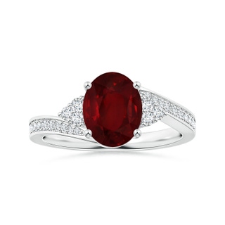 9.55x6.77x4.98mm AAA GIA Certified Oval Ruby Bypass Ring with Side Diamonds in P950 Platinum