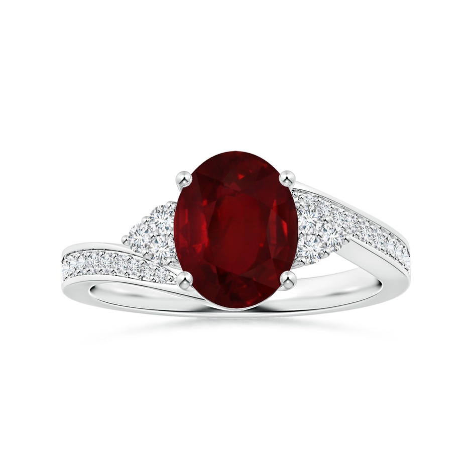 9.55x6.77x4.98mm AAA GIA Certified Oval Ruby Bypass Ring with Side Diamonds in White Gold 