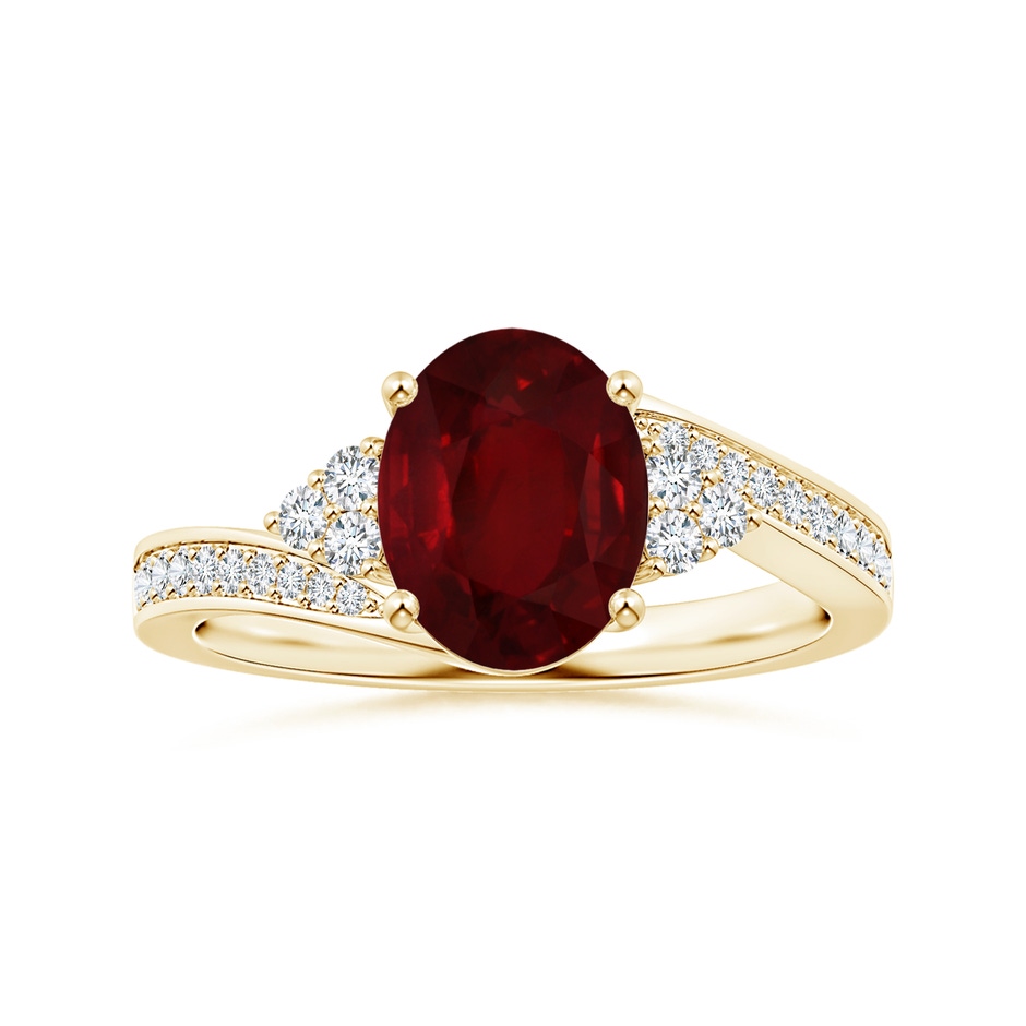 9.55x6.77x4.98mm AAA GIA Certified Oval Ruby Bypass Ring with Side Diamonds in Yellow Gold 